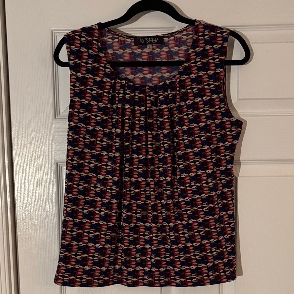 Kasper Women's Geometric Sleeveless Top - Red, Blue, White
